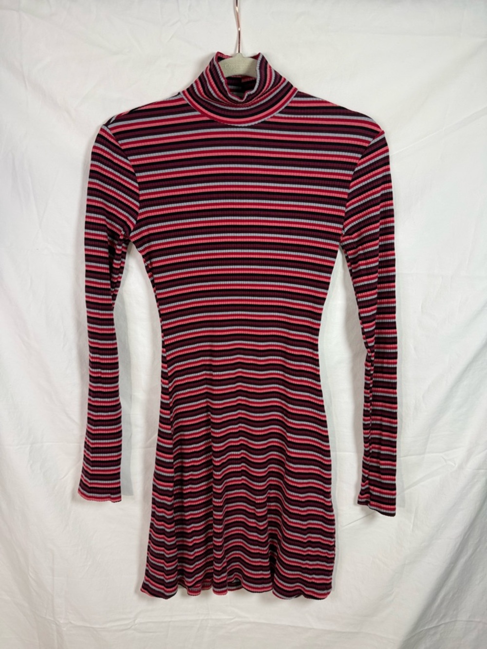 Reformation Striped Ribbed Turtleneck‎ Mini Dress Red Pink XS Made in USA